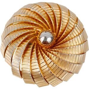 Vintage Mid Century Gold Tone Swirl Brooch Textured Layered Modernist Spiral Pin